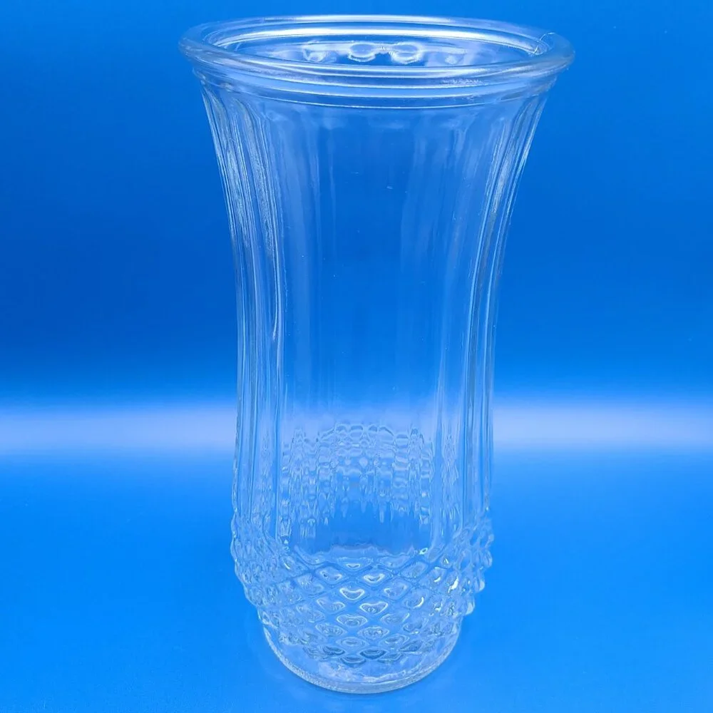 Vintage Hoosier Glass Diamond Point & Ribbed Clear Vase 4089-A 9.75
